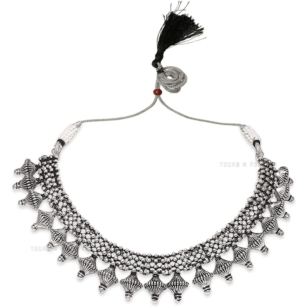 Young & Forever Gift Traditional Victorian Silver Choker Oxidised Necklace Jewellery Set for Women