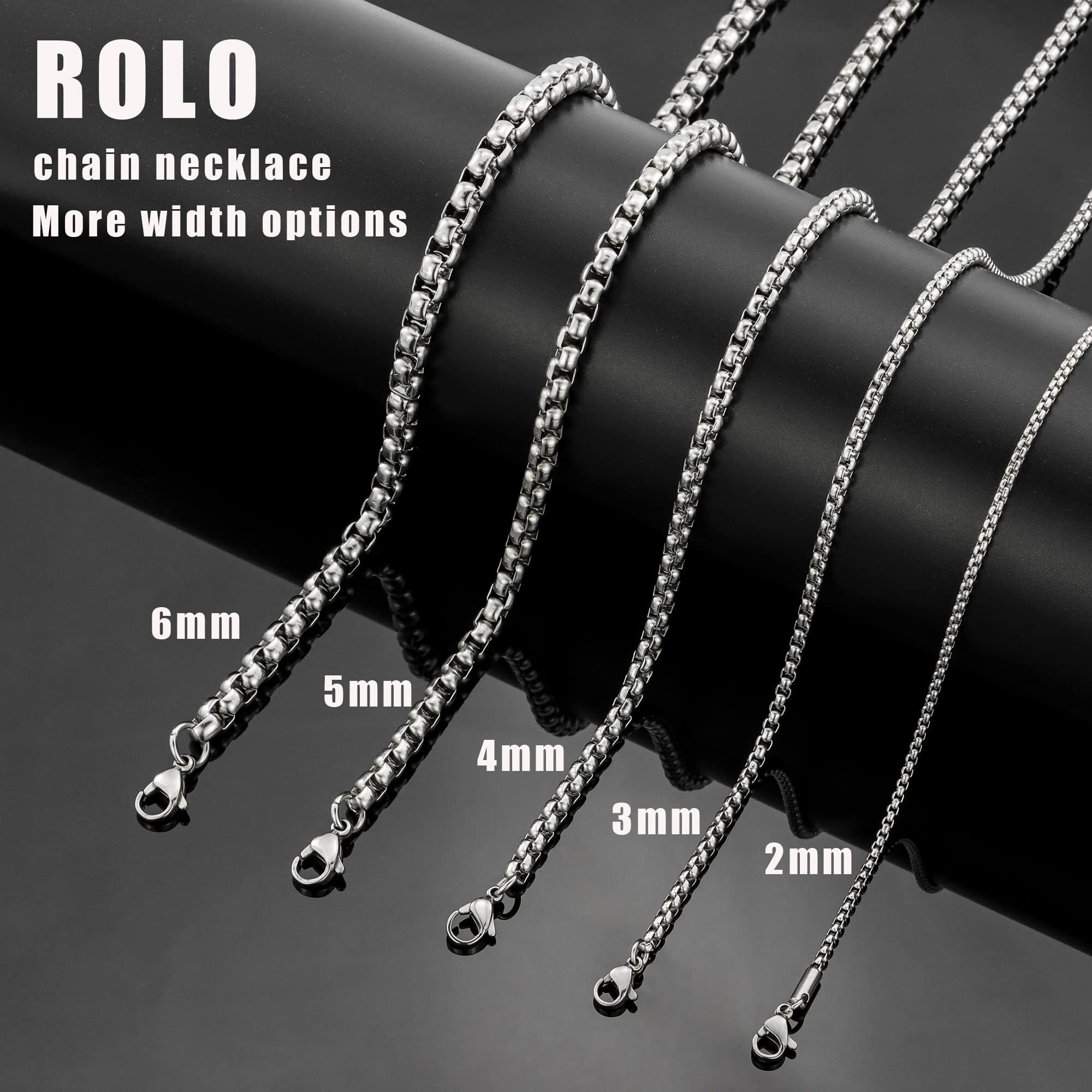 Monily 2-7mm 16-36In Square Rolo Stainless Steel Chain Necklace Round Box Necklace Men Women Jewellery