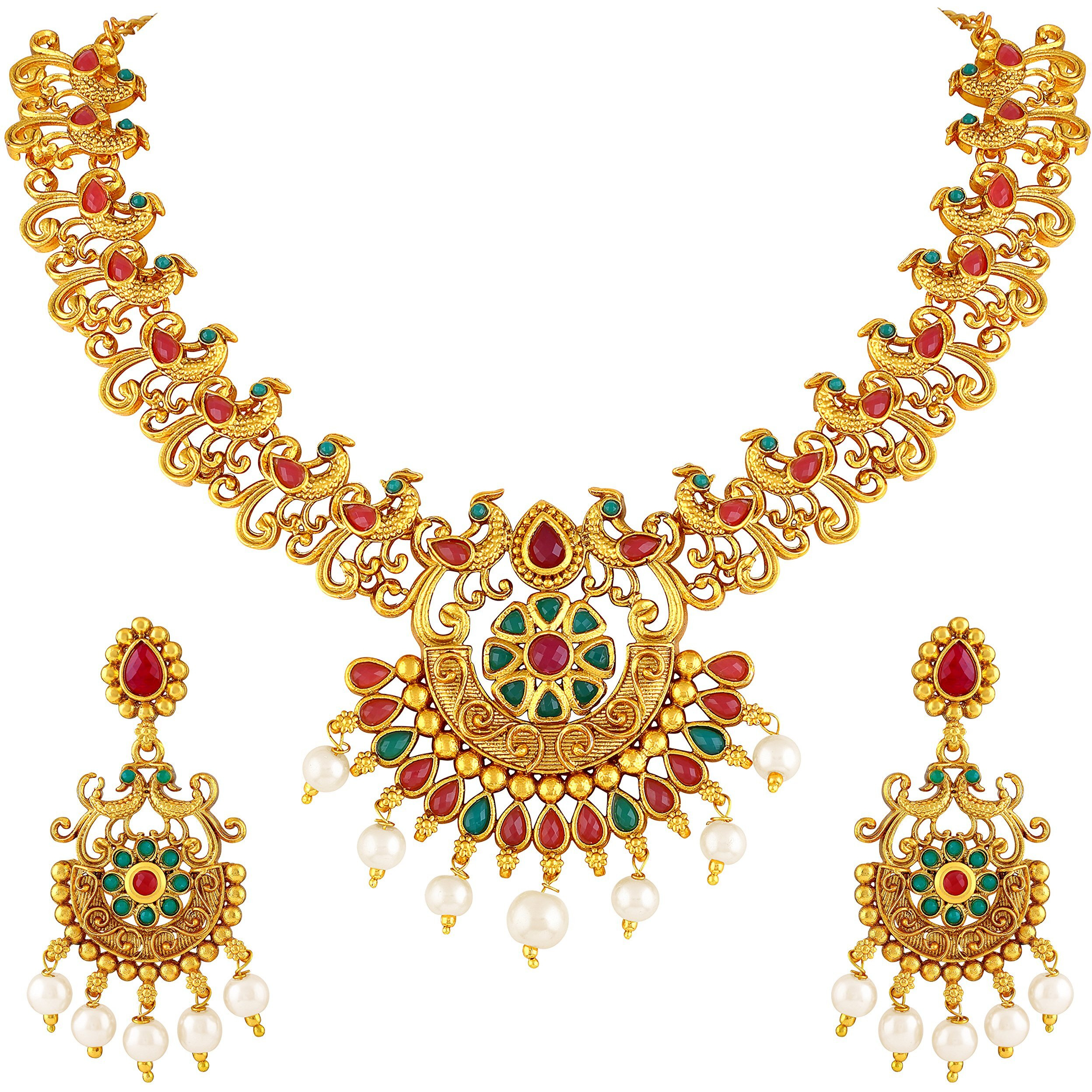 Asmitta Designer Peacock Gold Plated Necklace Set For Women