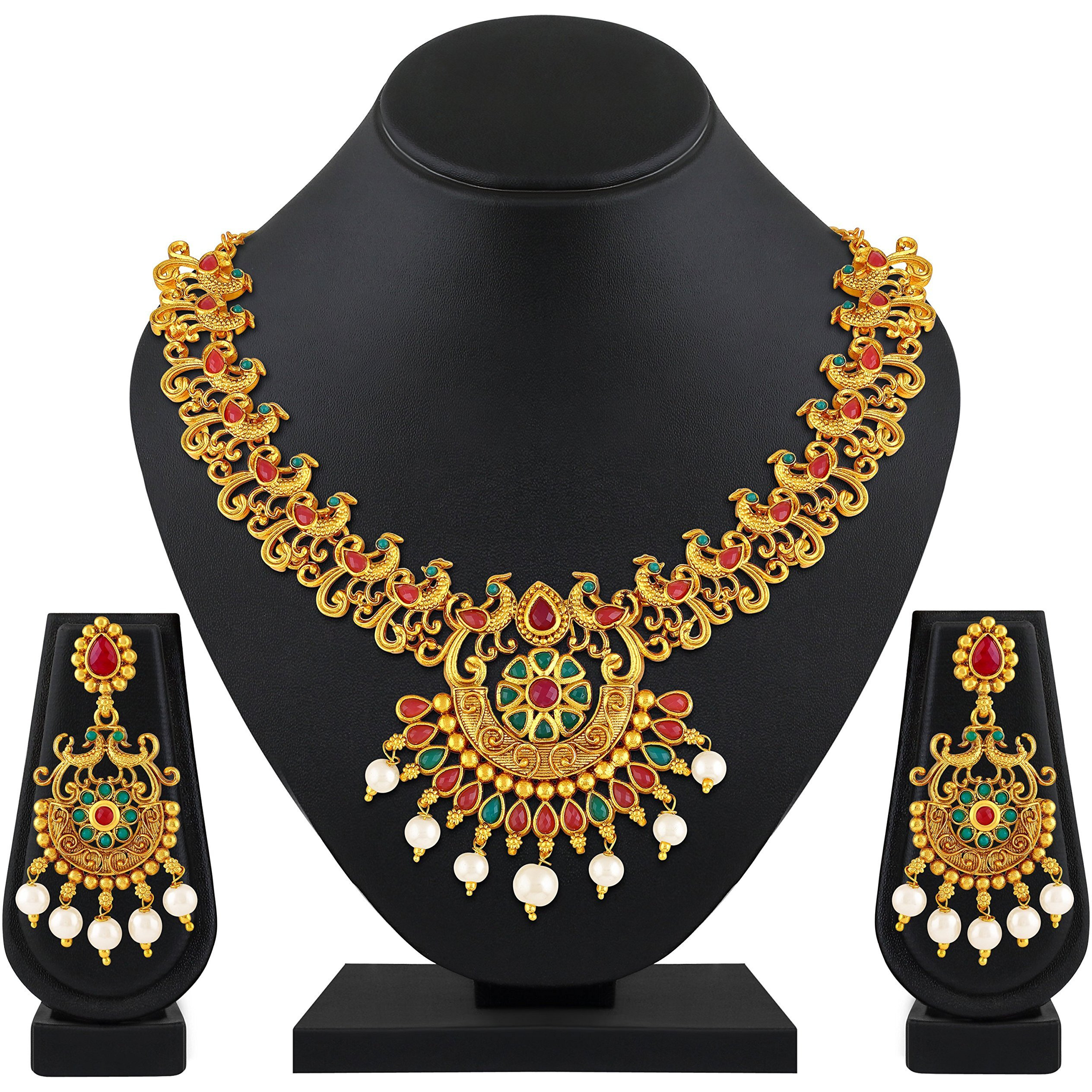 Asmitta Designer Peacock Gold Plated Necklace Set For Women