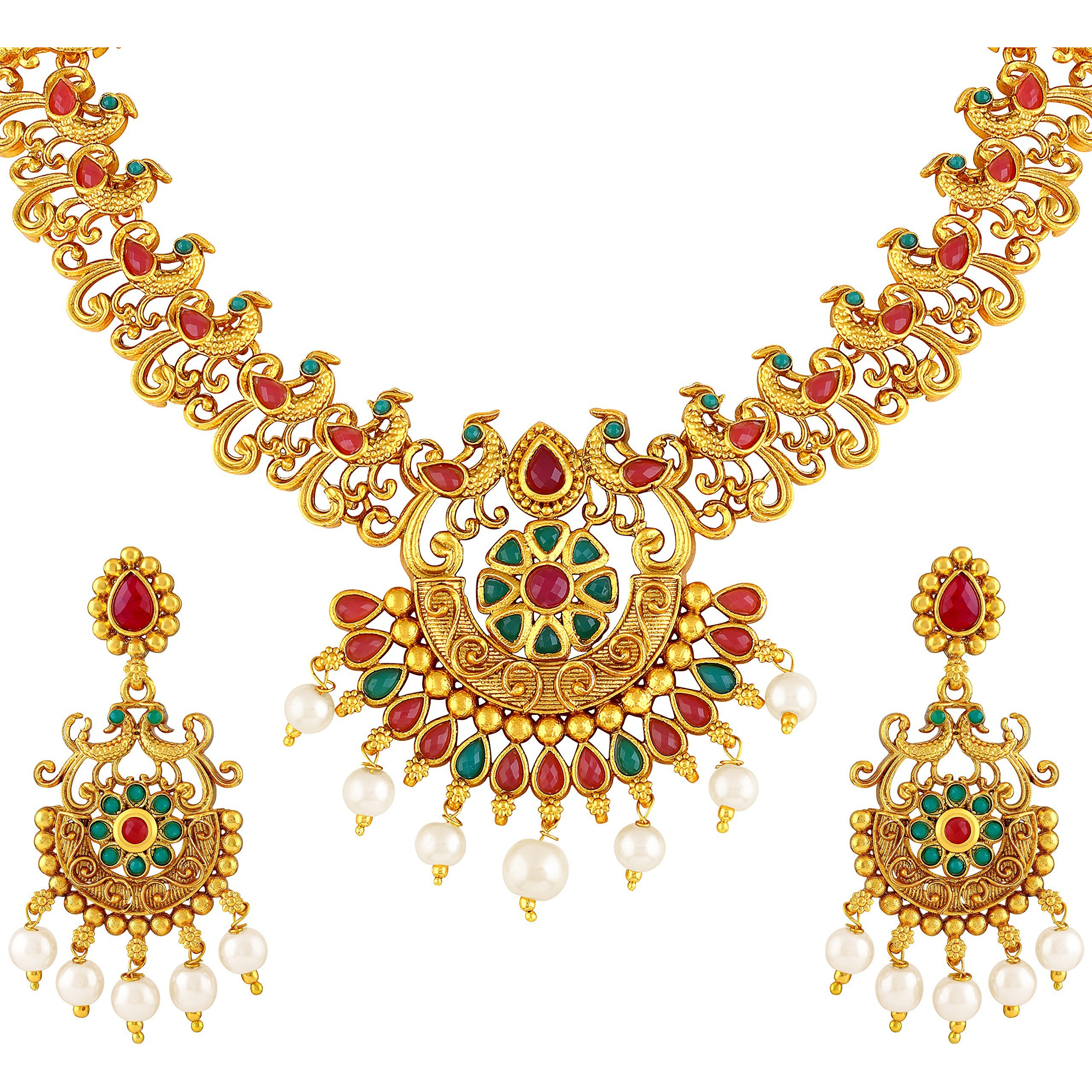 Asmitta Designer Peacock Gold Plated Necklace Set For Women