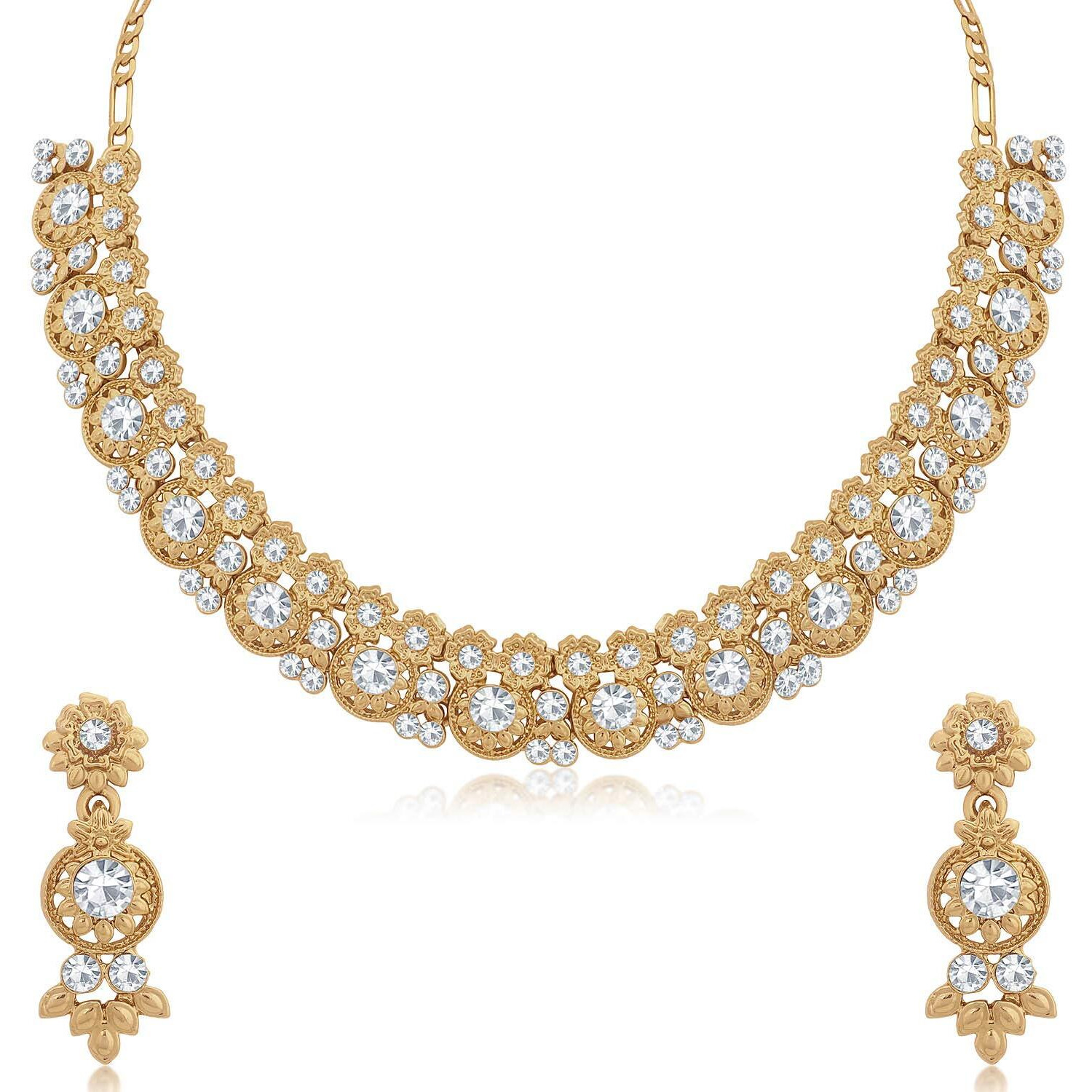 Sukkhi Glamorous Mehandi Gold Plated Wedding Jewellery Austrian Diamond Choker Necklace Set for Women (N79529_D1)