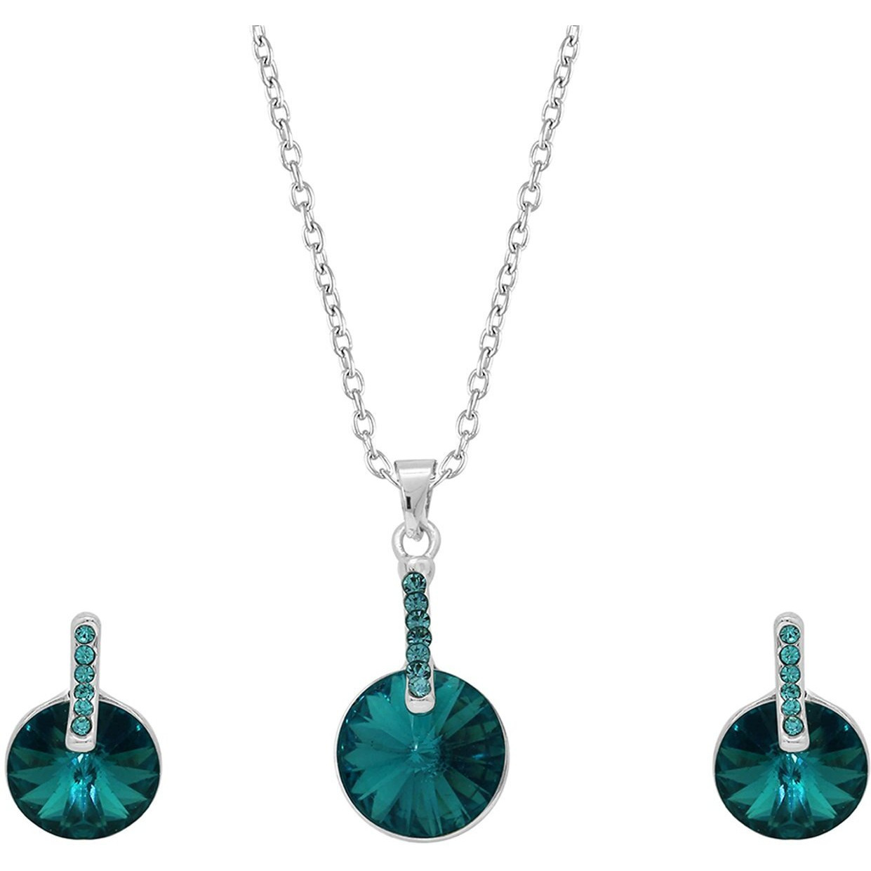 Mahi Rhodium Plated Alluring Aqua Blue Pendant Set for Women NL1103689RBlu