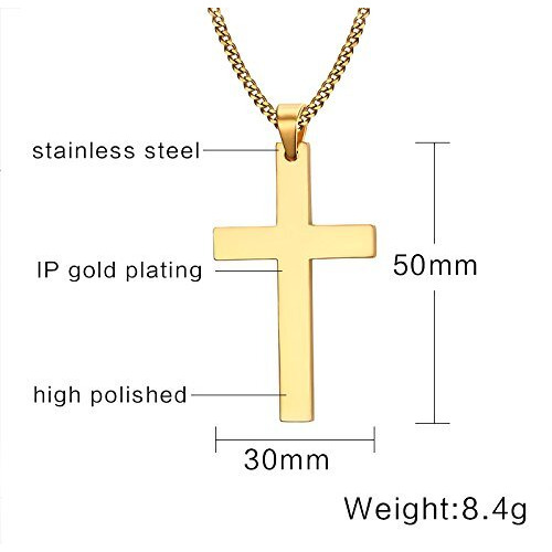 Asma Simple Cross Cuban Chain Stainless Steel Pendant,Gold Plated Necklace for men