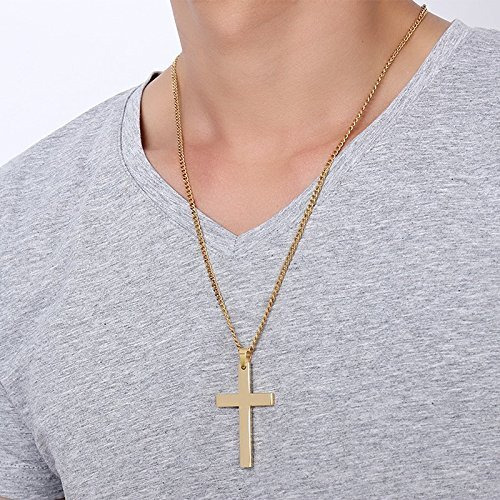 Asma Simple Cross Cuban Chain Stainless Steel Pendant,Gold Plated Necklace for men