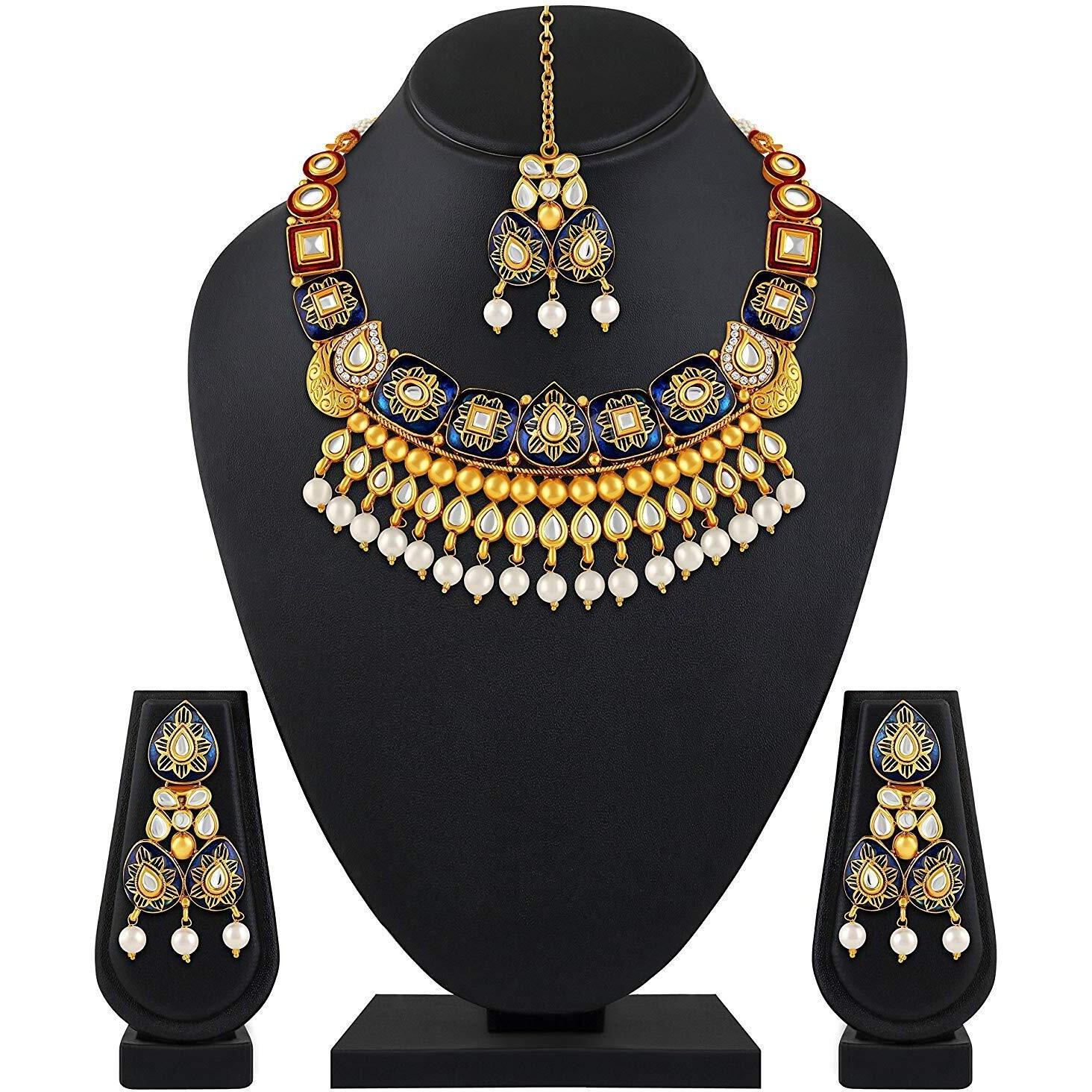 ASMITTA Glamorous Meenakari Work Gold Plated Choker Style Kundan Necklace Set for Women