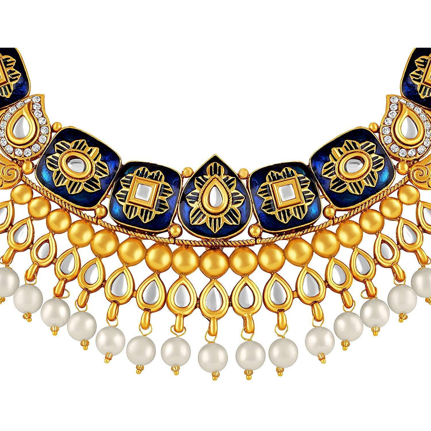 ASMITTA Glamorous Meenakari Work Gold Plated Choker Style Kundan Necklace Set for Women