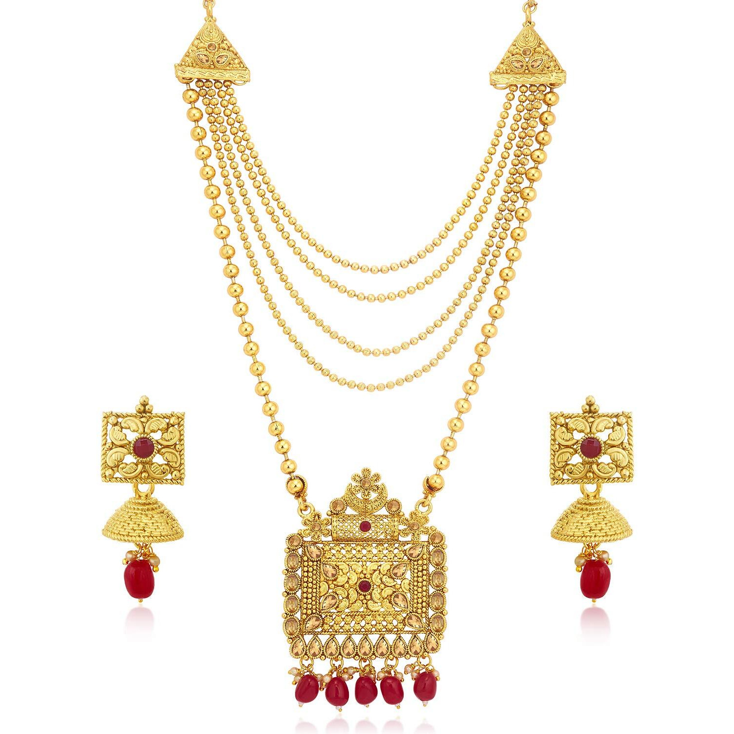 Sukkhi Floral Gold Plated Wedding Jewellery LCT Stone Long Haram Necklace Set For Women (N83785)