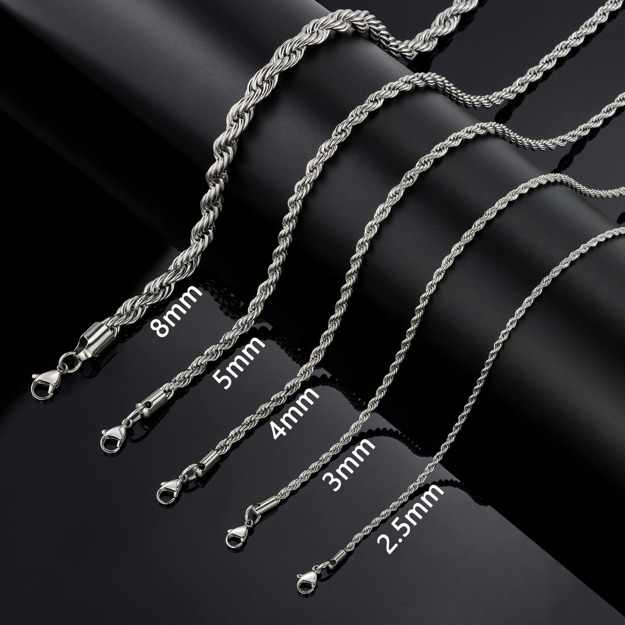 HolyFast 2-5mm Twist Chain Necklace Stainless Steel Necklace 16-36 Inches Men Women Jewellery