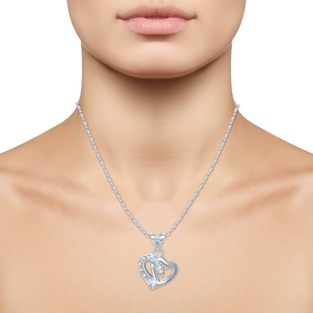 V. K. Jewels Silver Brass Heart Shape Ring & Pendant Combo for Girls, 10 (Vkcombo1031R10)