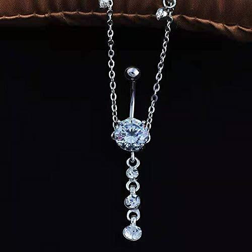 KunBead Blue Crystal Belly Button Rings Surgical Steel Love Piercing Navel Waist Chain Body Jewelry