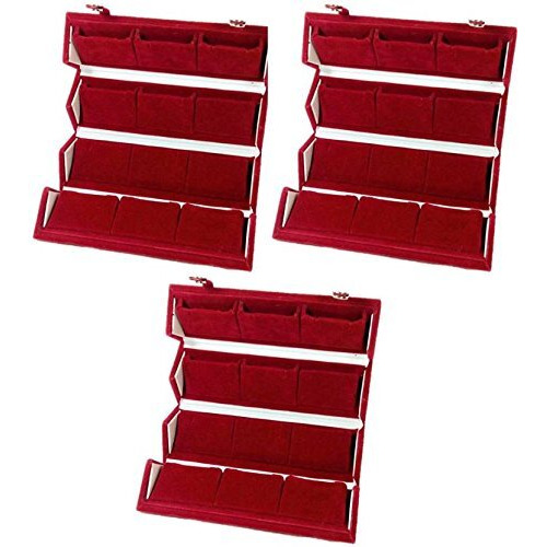 atorakushon Velvet Maroon Womens 12 Pair Earring Storage Box Jewellery Wedding Organizer Travelling Box Pack of 3