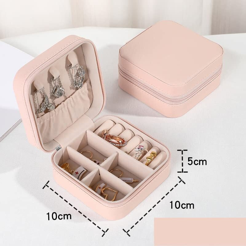 AUGEN Poratble Mini PU Leather Small Jewelry Box, Travel Portable Jewelry Case for Ring, Pendant, Earring, Necklace, Bracelet Organizer Storage Holder Boxes - C3