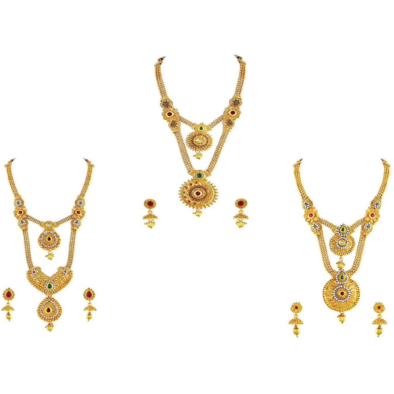 ASMITTA Traditional Jalebi Design Gold Plated Set of 3 Matinee Necklace Set for Women