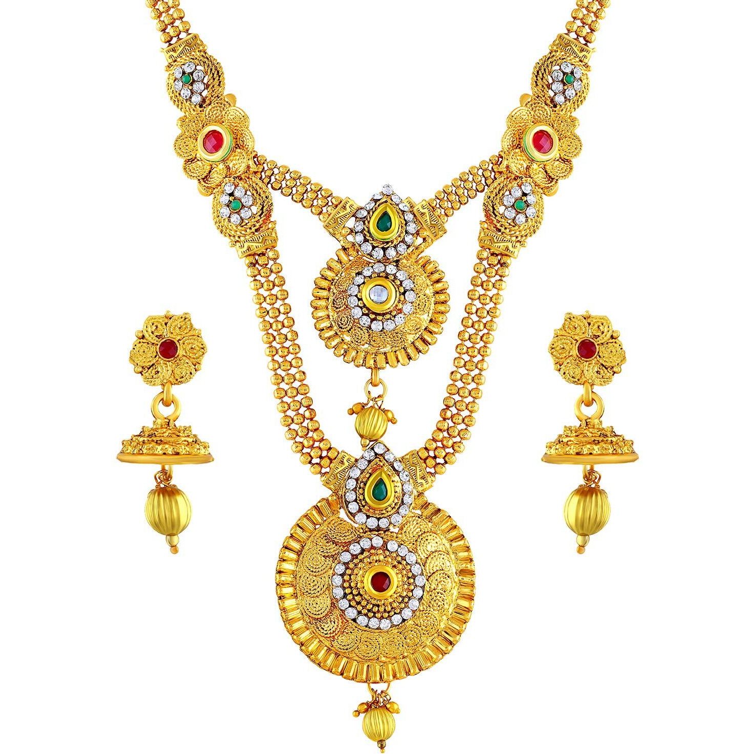 ASMITTA Traditional Jalebi Design Gold Plated Set of 3 Matinee Necklace Set for Women