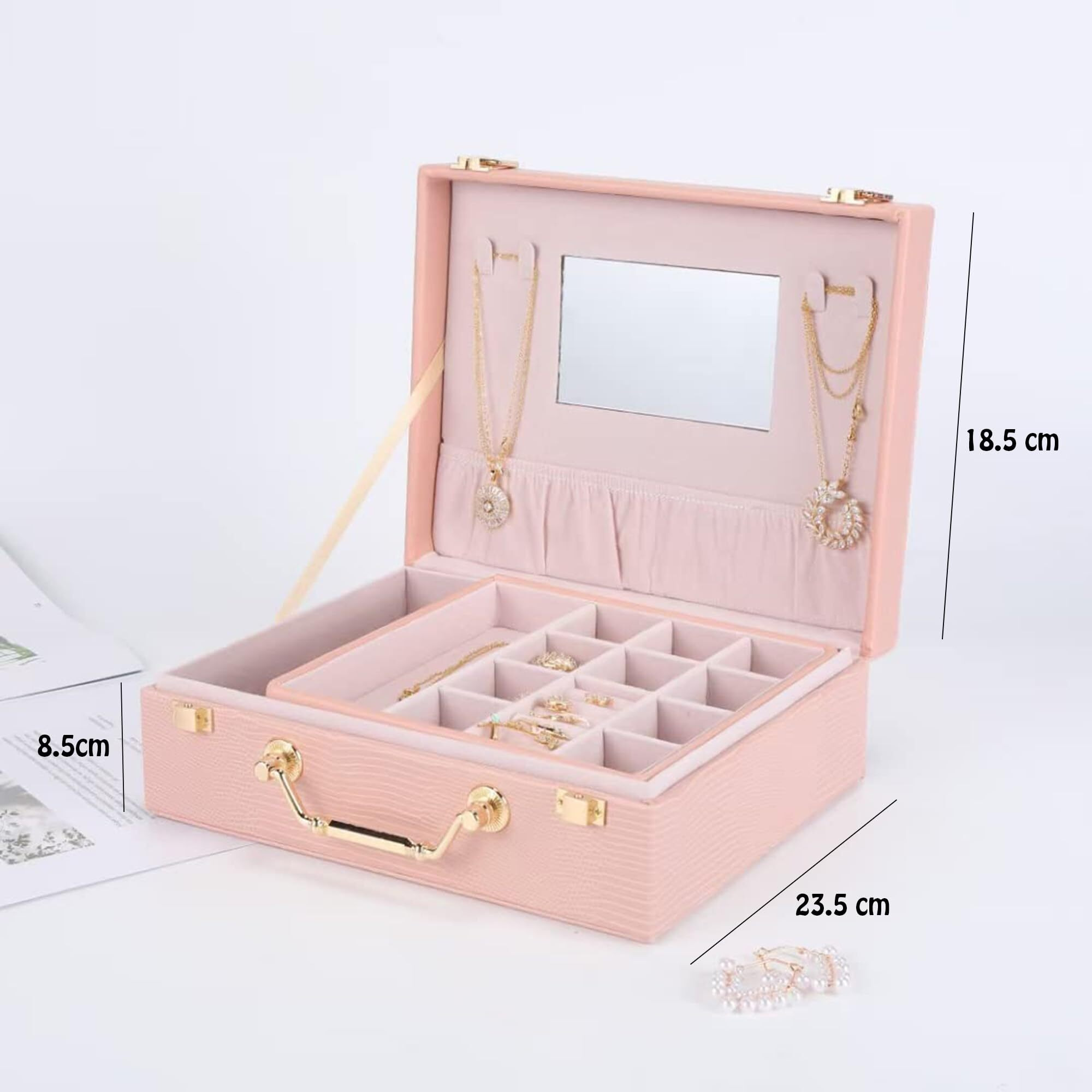 SIBY Leather Jewelry Organizers Storage Box For Necklaces Earrings Rings Bracelets Watches|Bangle Box For Women With Removable Tray|Jewelry Boxes With Two Layers Display For GirlS Gift, Pink