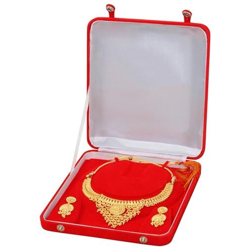 atorakushon Velvet Jewelry Box Necklace Box Ring Earring Pendant Half Set Box Wedding organizer (Red)