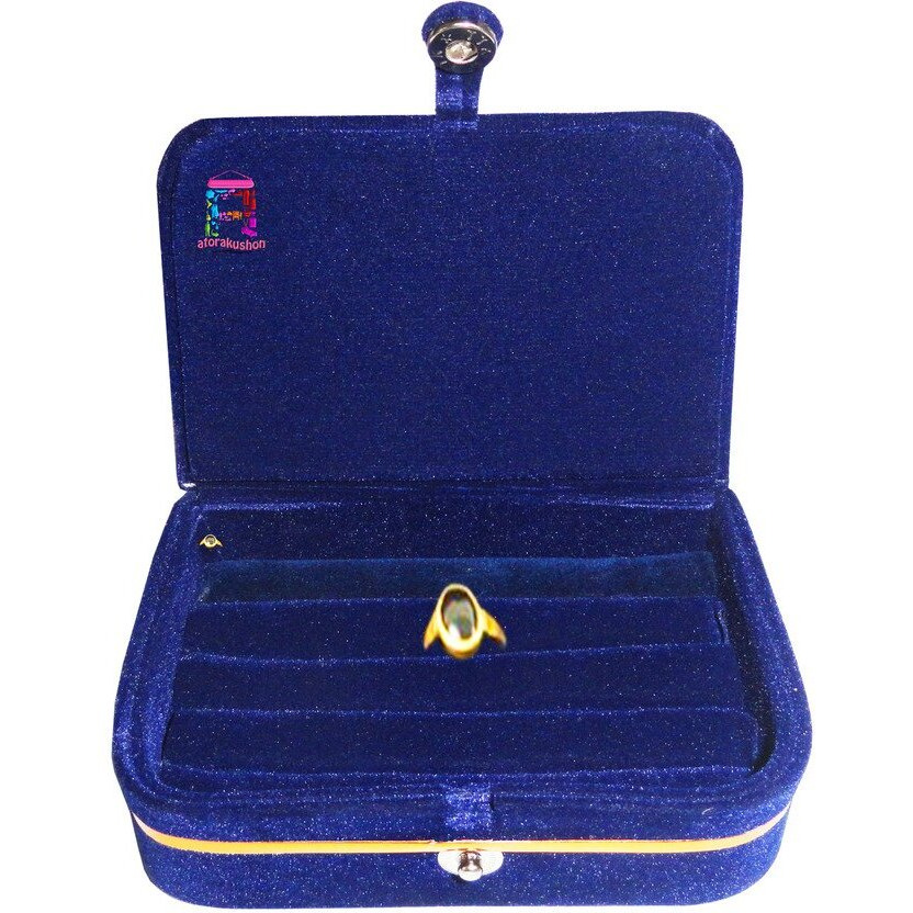 atorakushon Velvet Blue 1 Piece Make Up Box Ring Box Earrings Organizer Jewellery Box & storage Box For Unisex Vanity Box Travelling Kit (Pack of 1)