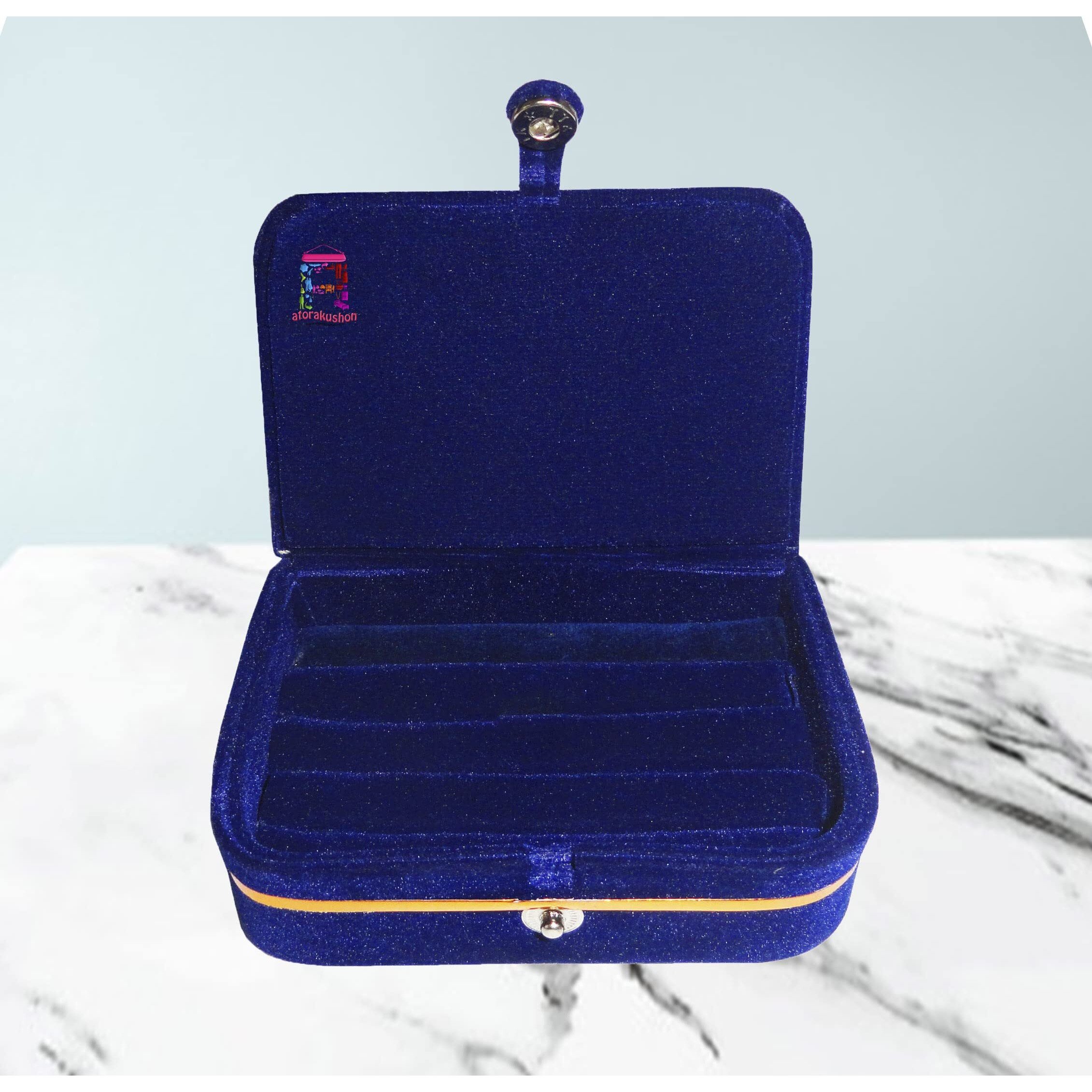 atorakushon Velvet Blue 1 Piece Make Up Box Ring Box Earrings Organizer Jewellery Box & storage Box For Unisex Vanity Box Travelling Kit (Pack of 1)