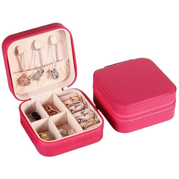 AUGEN Poratble Mini Pu Leather Small Jewelry Box, Travel Portable Jewelry Case For Ring, Pendant, Earring, Necklace, Bracelet Organizer Storage Holder Boxes - C10 (Multicolor).