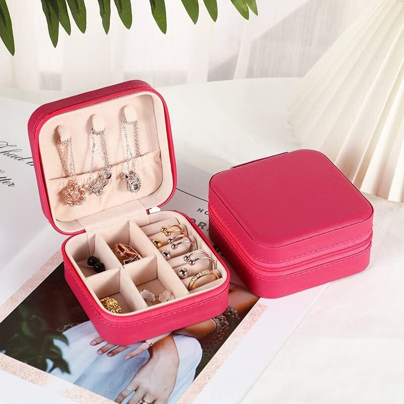 AUGEN Poratble Mini Pu Leather Small Jewelry Box, Travel Portable Jewelry Case For Ring, Pendant, Earring, Necklace, Bracelet Organizer Storage Holder Boxes - C10 (Multicolor).