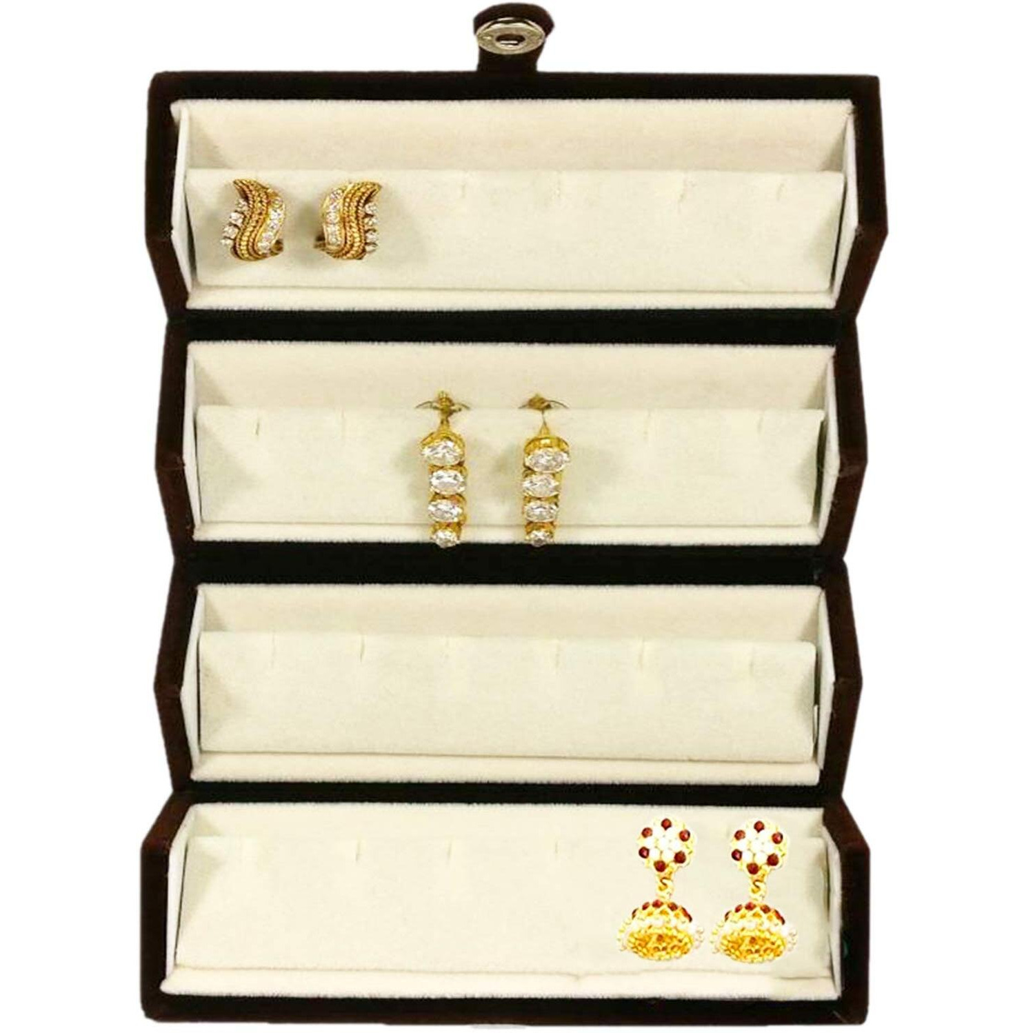 atorakushon Velvet 12 Pair Earrings Organizer Jewellery Storage Box For Women Pack of 3 Cream