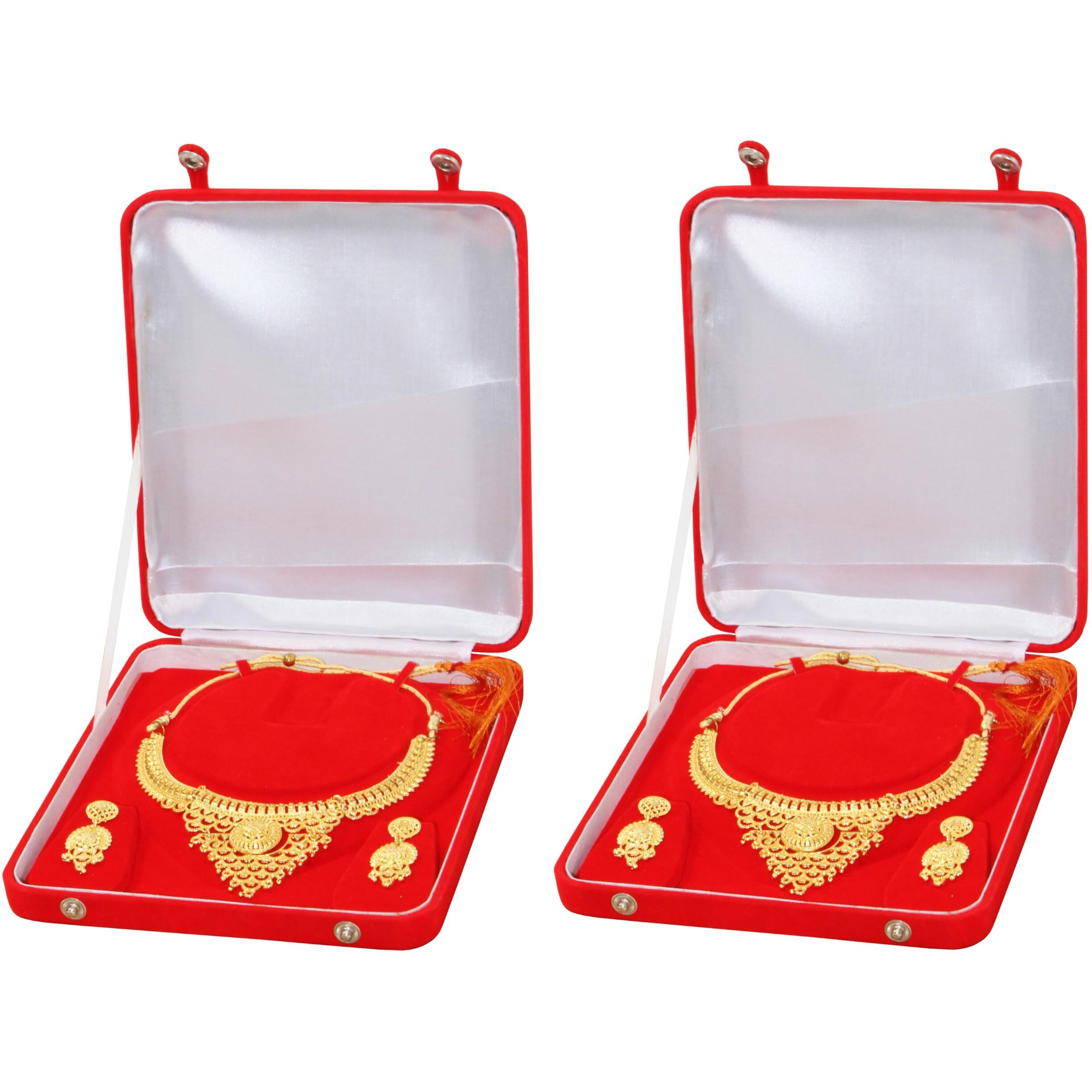 atorakushon Red Women Velvet Jewellery Storage Boxes Necklace Ring Earring Pendant Half Set Wedding Organizer Pack 2