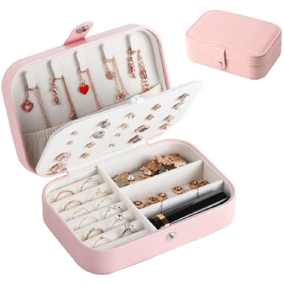 ALPHA FORGE Jewellery Box Organisers for Women I Original PU Leather Travel Friendly Multi-Layer Jewelry Storage Box Organizer for Earrings, Necklace, Rings, Pendants- Baby Pink