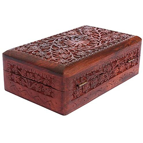 GIFTOS365 Handmade Wooden Jewellery Box for Women Jewel Organizer Hand Carved with Intricate Carvings Gift Items - 8 inches