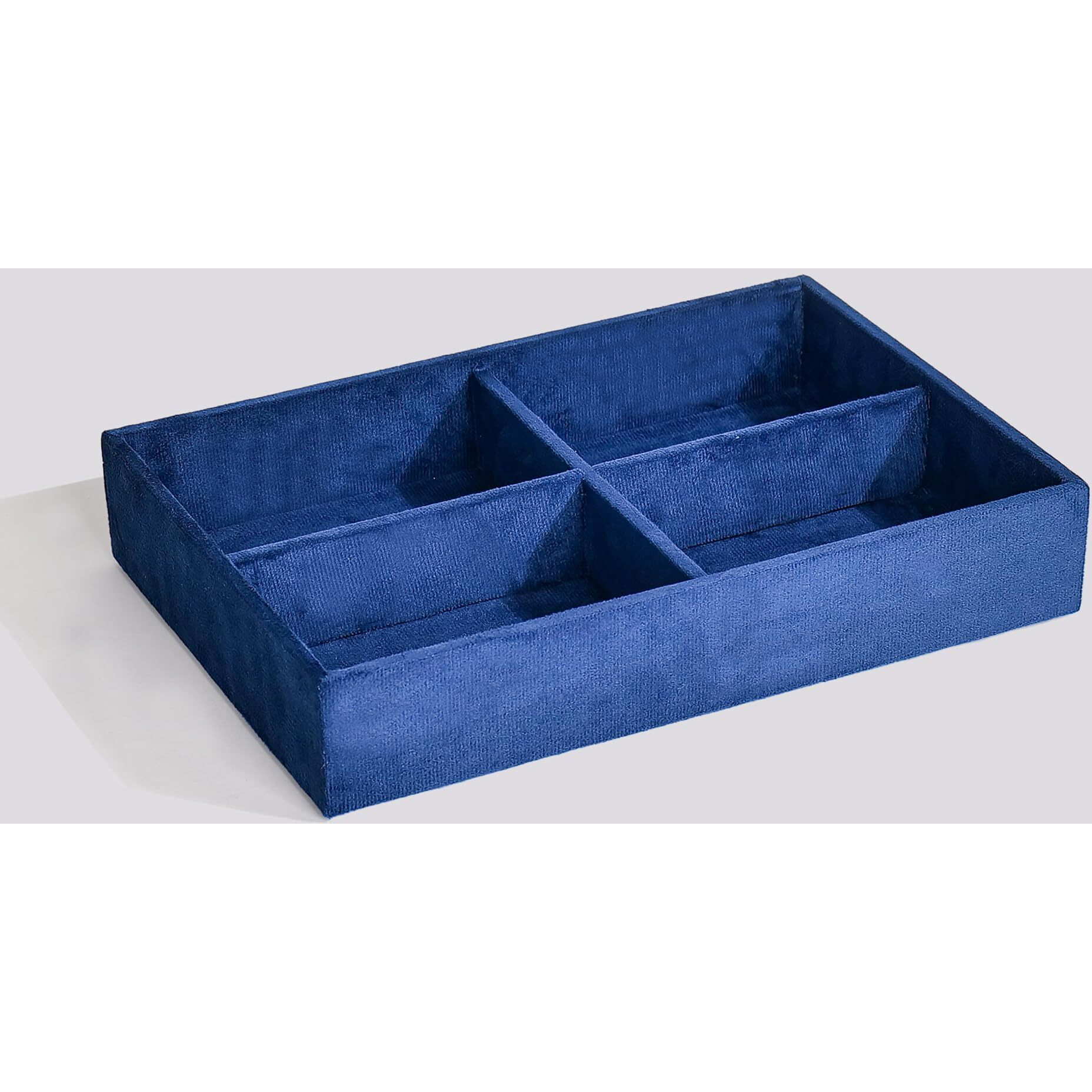 La Trove Luxury Velvet Jewellery Trays | Jewelry Drawer Display Organizer for Earrings, Chain, Rings (Blue, 4 Grid, 20x16x3.5 cm)