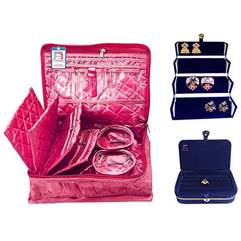 atorakushon Satin Pink Combo 2 Bangle Chain Necklace Jewelry Pouch with Ring Earring Box Wardrobe Organiser Makeup Storage Jewellery Vanity Box Travel Makeup Storage Organizer