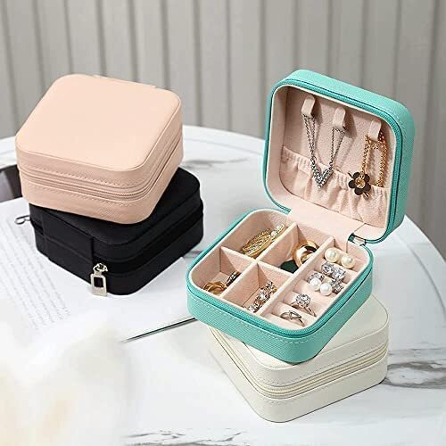 MAXADIL Jewelry Organizer | PU Leather Zipper Portable Storage Box | Case with Dividers Mini Jewelry Organizer Box for Women Travel Ring, Pendant, Earring, Necklace Storage Case (MULTICOLOR)