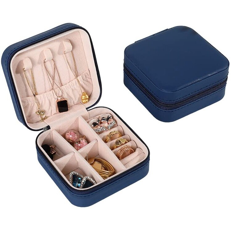 AUGEN Poratble Mini PU Leather Small Jewelry Box, Travel Portable Jewelry Case for Ring, Pendant, Earring, Necklace, Bracelet Organizer Storage Holder Boxes - C13