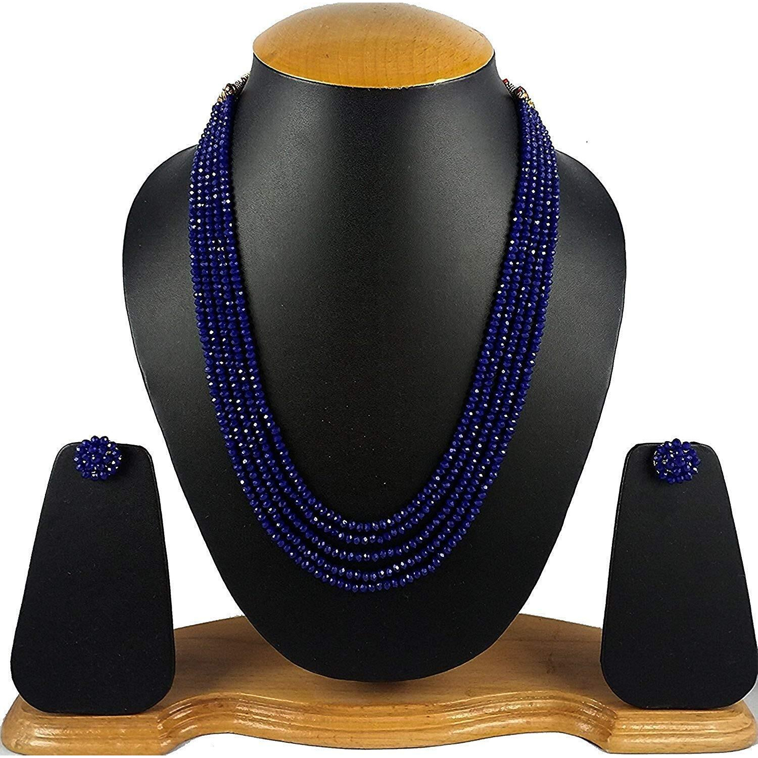 Karatcart Crystal Base Metal Necklace Set for Women & Girls (Blue)