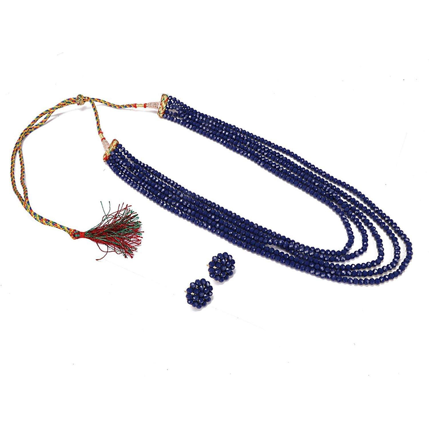 Karatcart Crystal Base Metal Necklace Set for Women & Girls (Blue)