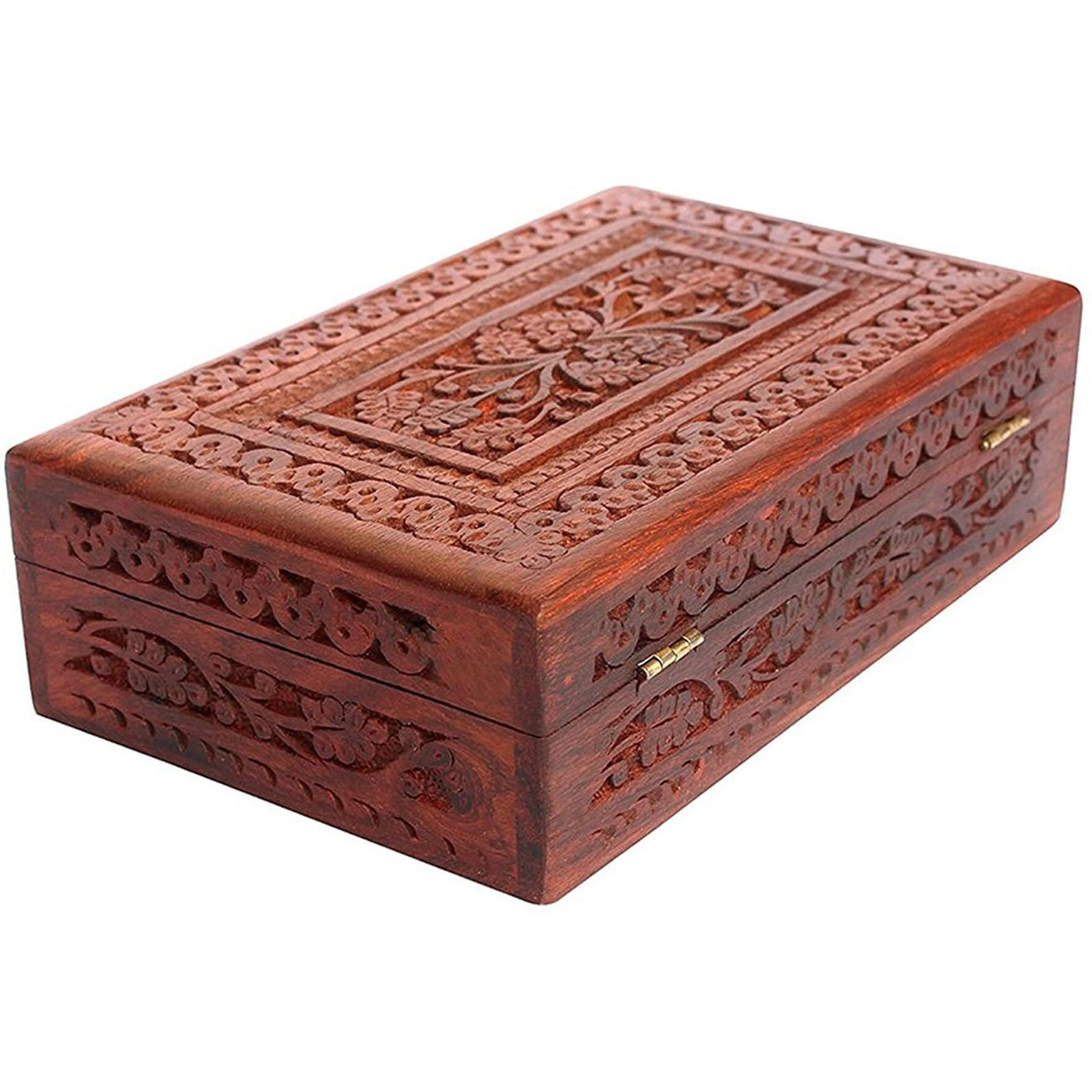 ZYNTIX Wooden Carvings Jewellery Box | Handmade Decorative Case Kit | storage boxes | big box | jewellery box organisers | Vanity Organiser for Women, jewellery box for girls (8 x 5 inch)