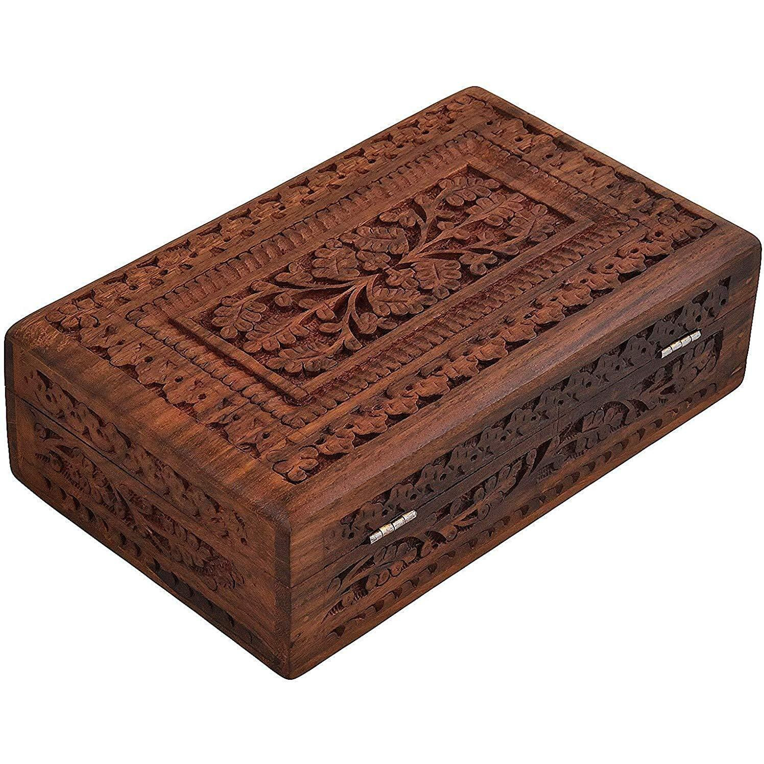 ZYNTIX Wooden Carvings Jewellery Box | Handmade Decorative Case Kit | storage boxes | big box | jewellery box organisers | Vanity Organiser for Women, jewellery box for girls (10 x 6 inch)