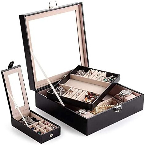 SIBY Jewelry Box Organizer for Women Girls | PU Leather Display Jewellery Holder with Removable Tray for Necklace | Multiple Compartments Gift for Women Ring Brooches