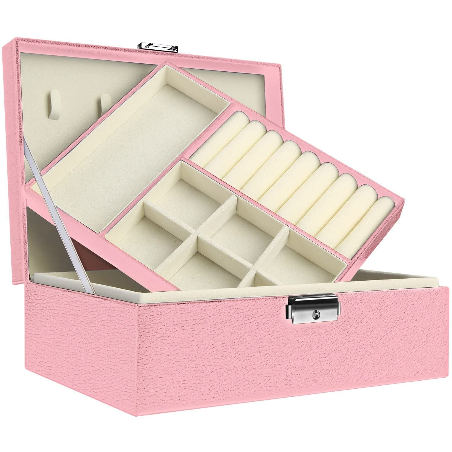 YouBella Jewellery Organiser Jewellery Box Organiser PU Leather Zipper Portable Storage Box Case with Dividers Container for Rings, Earrings, Necklace Home Organizer Jewellery Box (Pink)