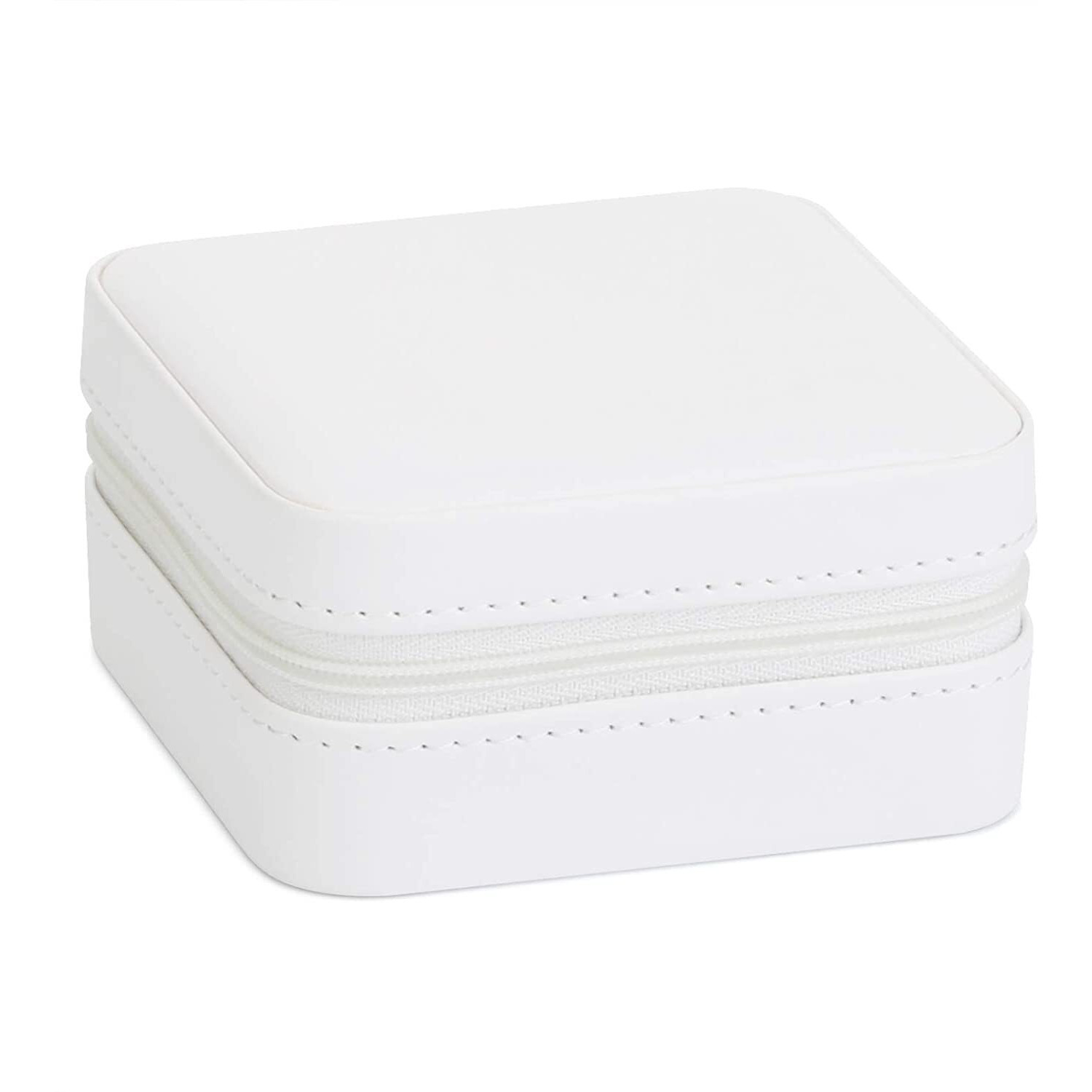 KeepCart Travel Jewelry Box PU Leather Small Jewelry Box Portable Jewelry Case Jewelry Display Organizer for Necklace Earrings Rings Bracelets (White)