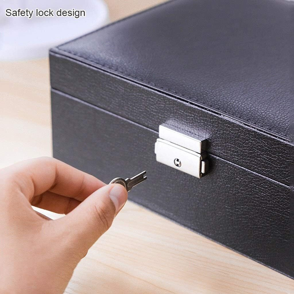 KRESHU Double Sided Layer Makeup Storage Case Premium PU-Leather Women Girls Jewellery Box Travel with Smart Key Lock Jewellery Makeup Accessories for Necklace, Earrings, Rings(BLACK)