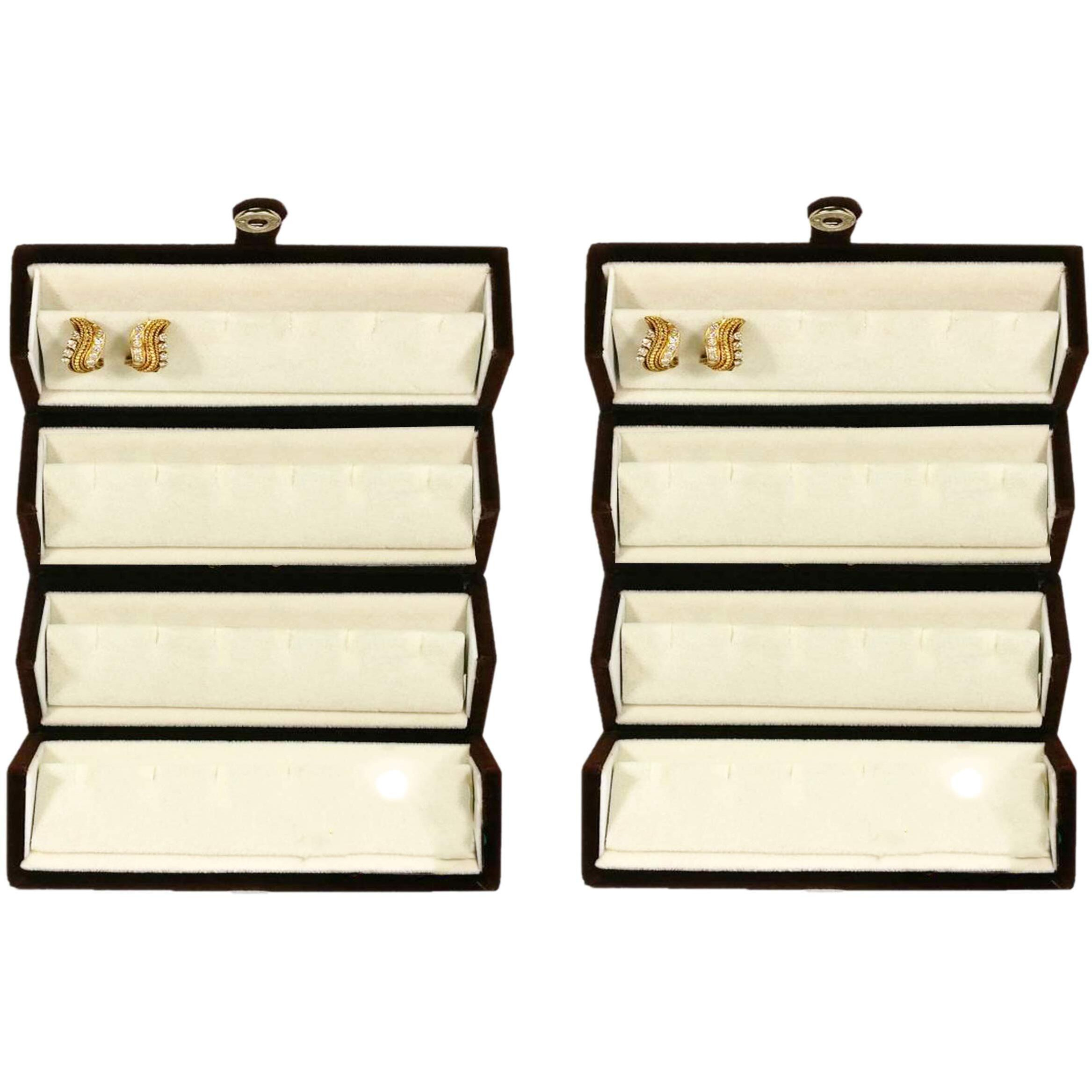 atorakushon Velvet 12 Pair Earrings Organizer Jewellery Box For Women and Girls Pack of 2 Cream