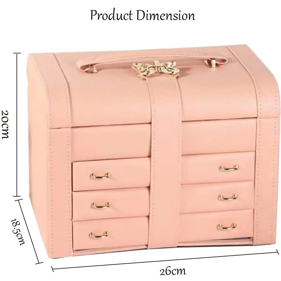 SIBY Jewellery Organisers Storage Box for Women | Pu Leather Bangle Boxes for Womens With Removable Tray For Earrings Necklace | Vanity Storage Case with Dividers Container (Peach)