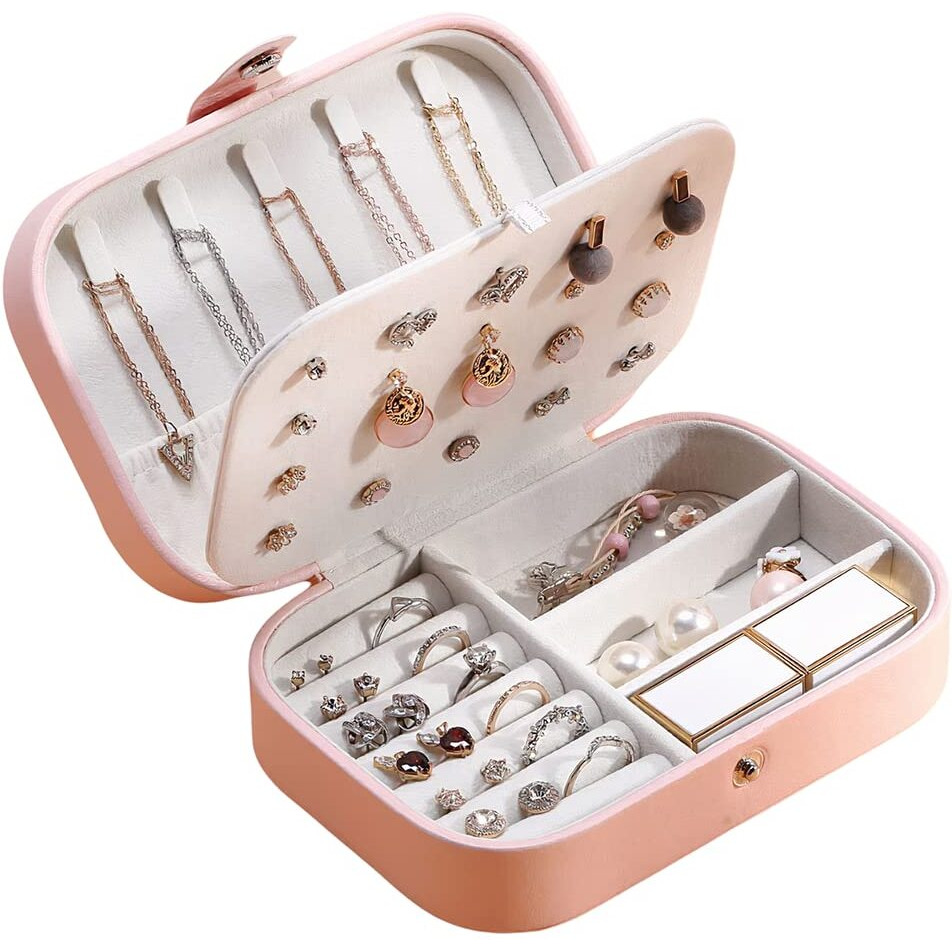 Normie PU Leather Jewellery Box Organisers Women for Earrings, Rings, Necklaces, Bracelets (Pink)