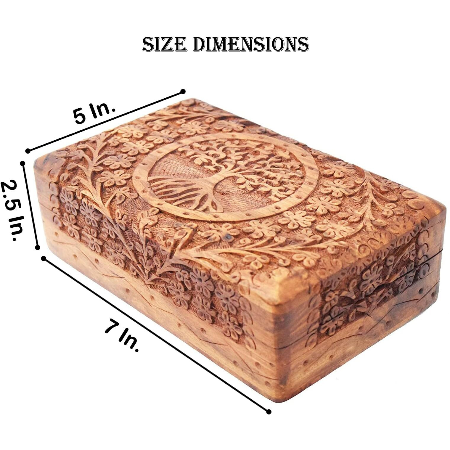 CRAFTCASTLE Handmade Wooden Jewellery Box for Women | Wood Jewel Organiser Hand Carved with Tree Carvings Gift Items for Jewellery Organiser.(20 X 12 X 6 cm)