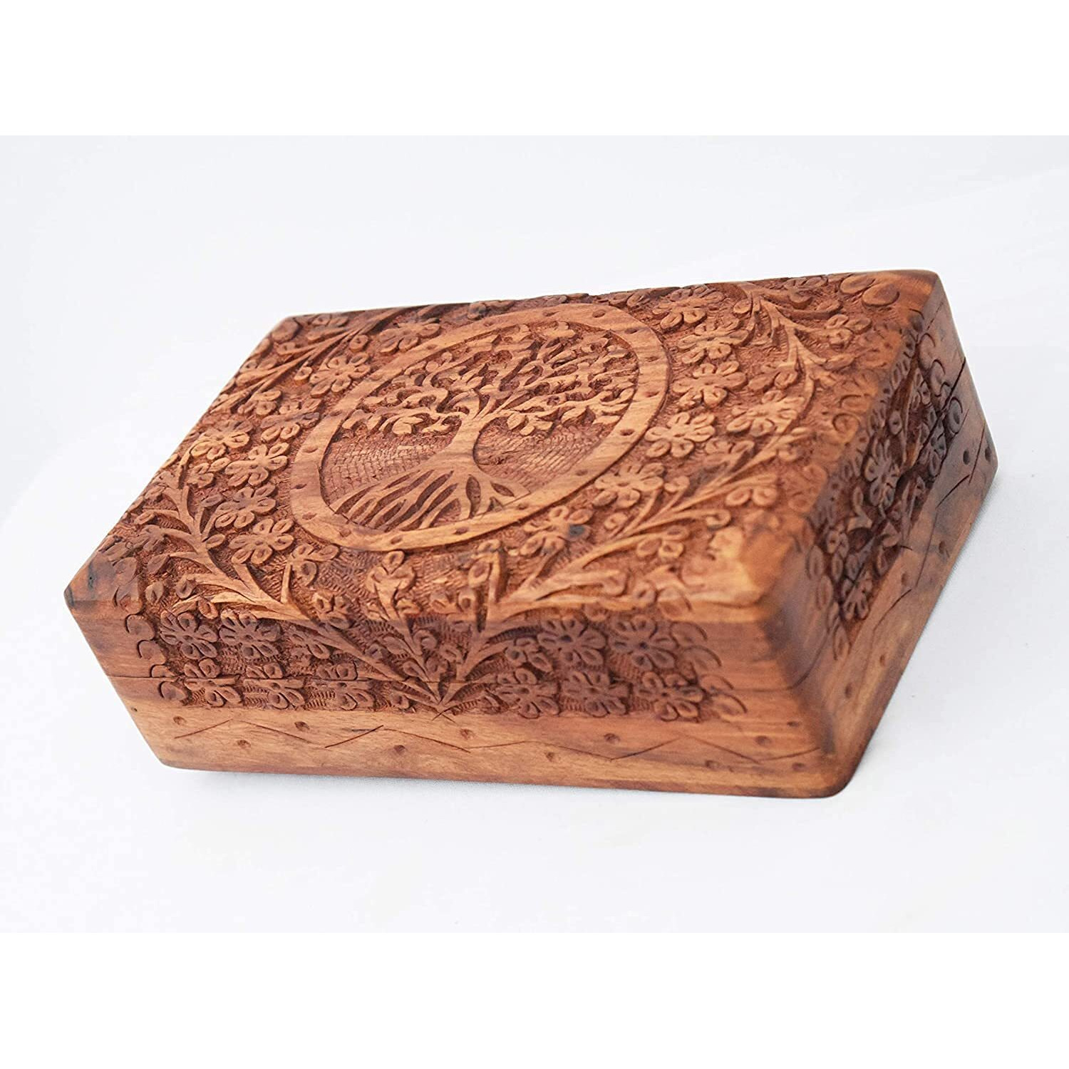 CRAFTCASTLE Handmade Wooden Jewellery Box for Women | Wood Jewel Organiser Hand Carved with Tree Carvings Gift Items for Jewellery Organiser.(20 X 12 X 6 cm)