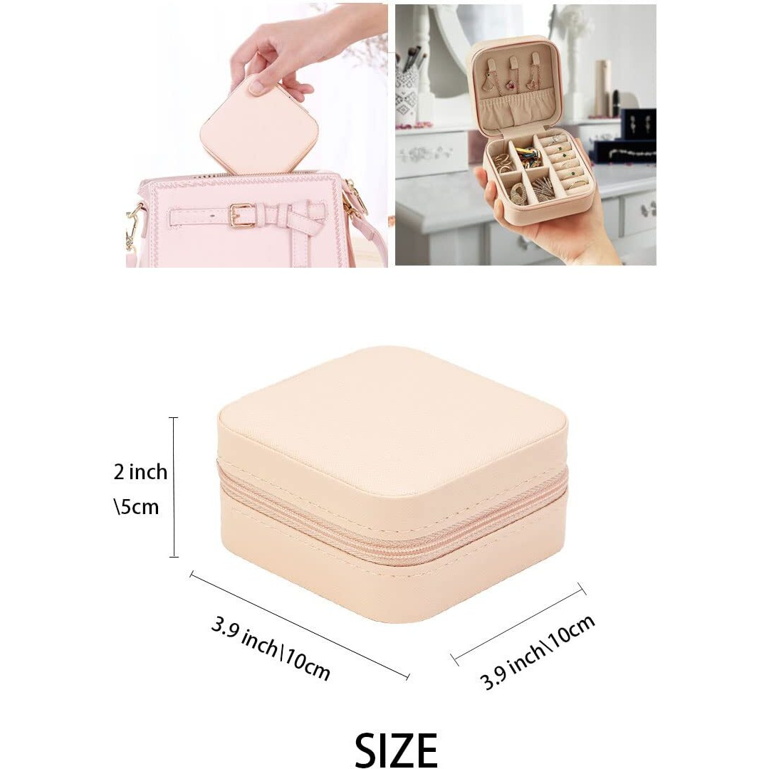 ZPROW Travel Jewelry Case, Mini Portable Jewelry Travel Boxes, Small Jewelry Organizer for Rings, Earrings, Pendants, Watches, Necklaces, Lipsticks Organizer Storage Holder Case (Pink)