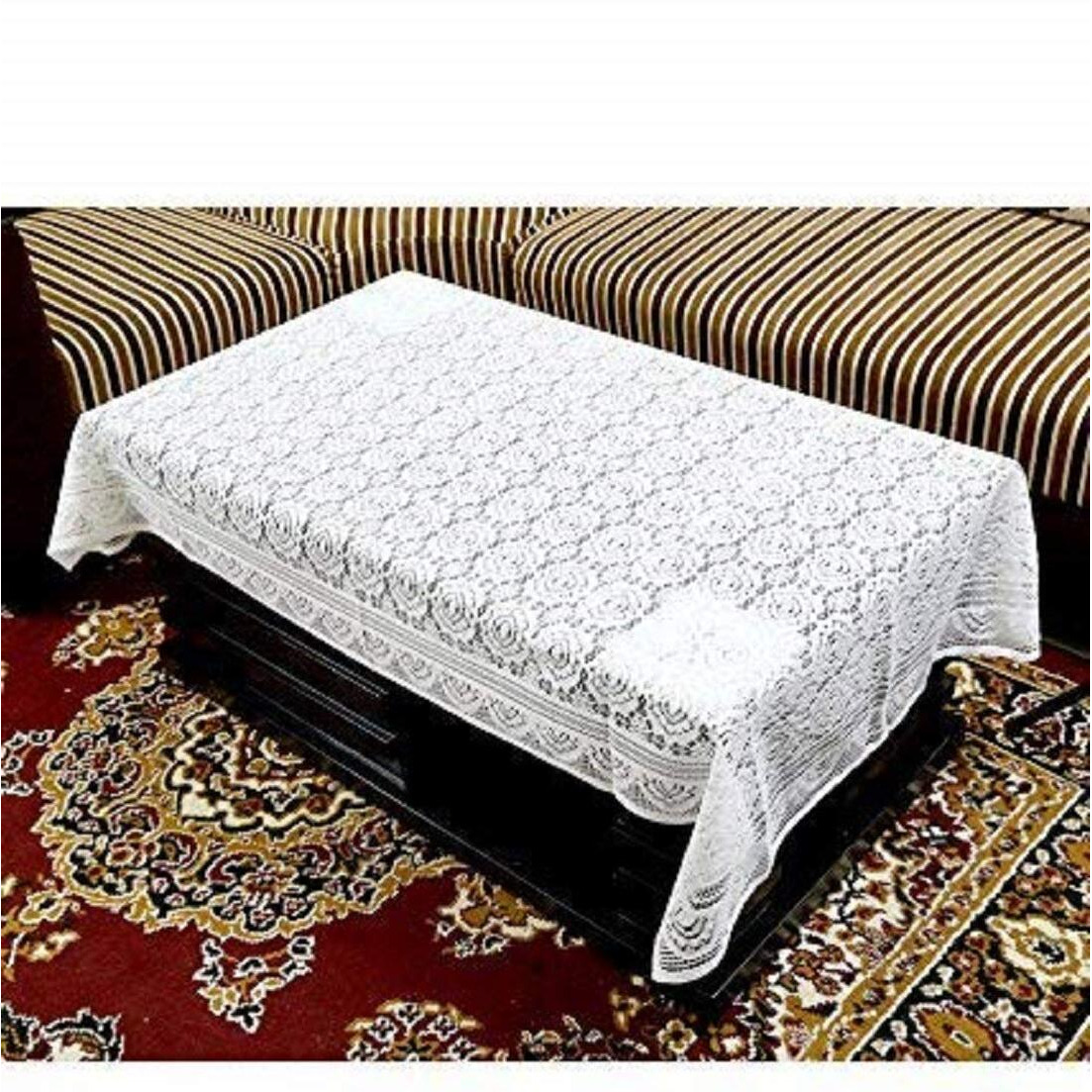 Kuber Industries Cotton Center Table Cover for 4 Seater - White