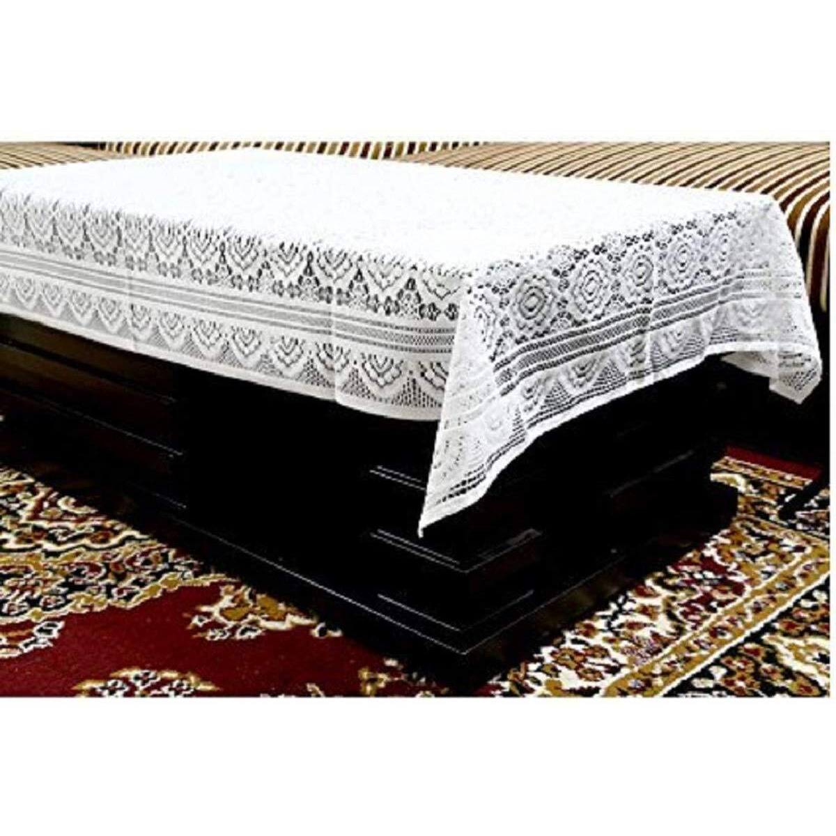 Kuber Industries Cotton Center Table Cover for 4 Seater - White