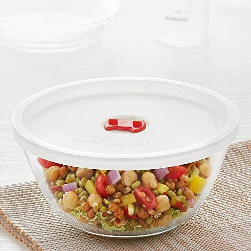 Borosil Glass Mixing & Serving Bowls With Lids, Oven & Microwave Safe Bowl (1.3 L), Borosilicate Glass, Clear